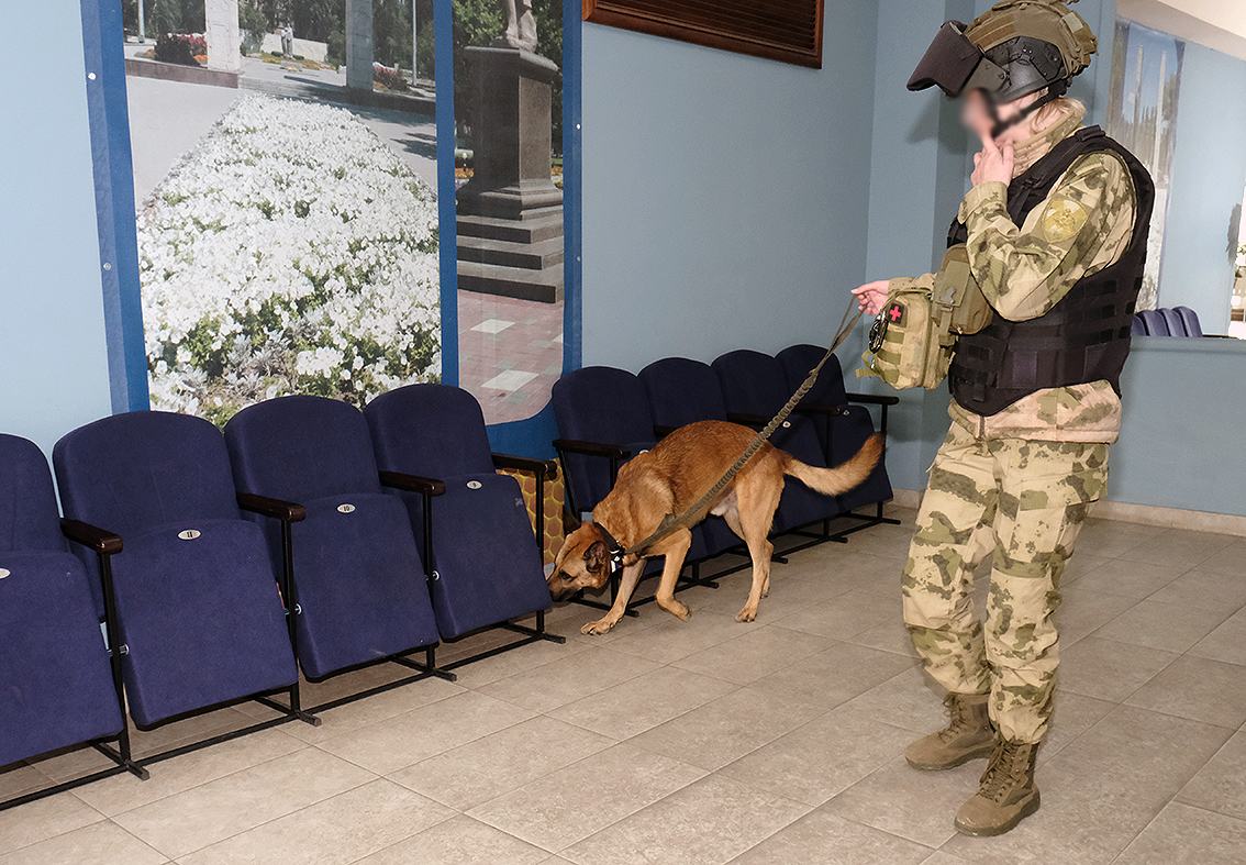 Кинологи Росгвардии обследуют объекты массового пребывания граждан в Запорожской области Кинологи Росгвардии обследуют объекты массового пребывания граждан в Запорожской области